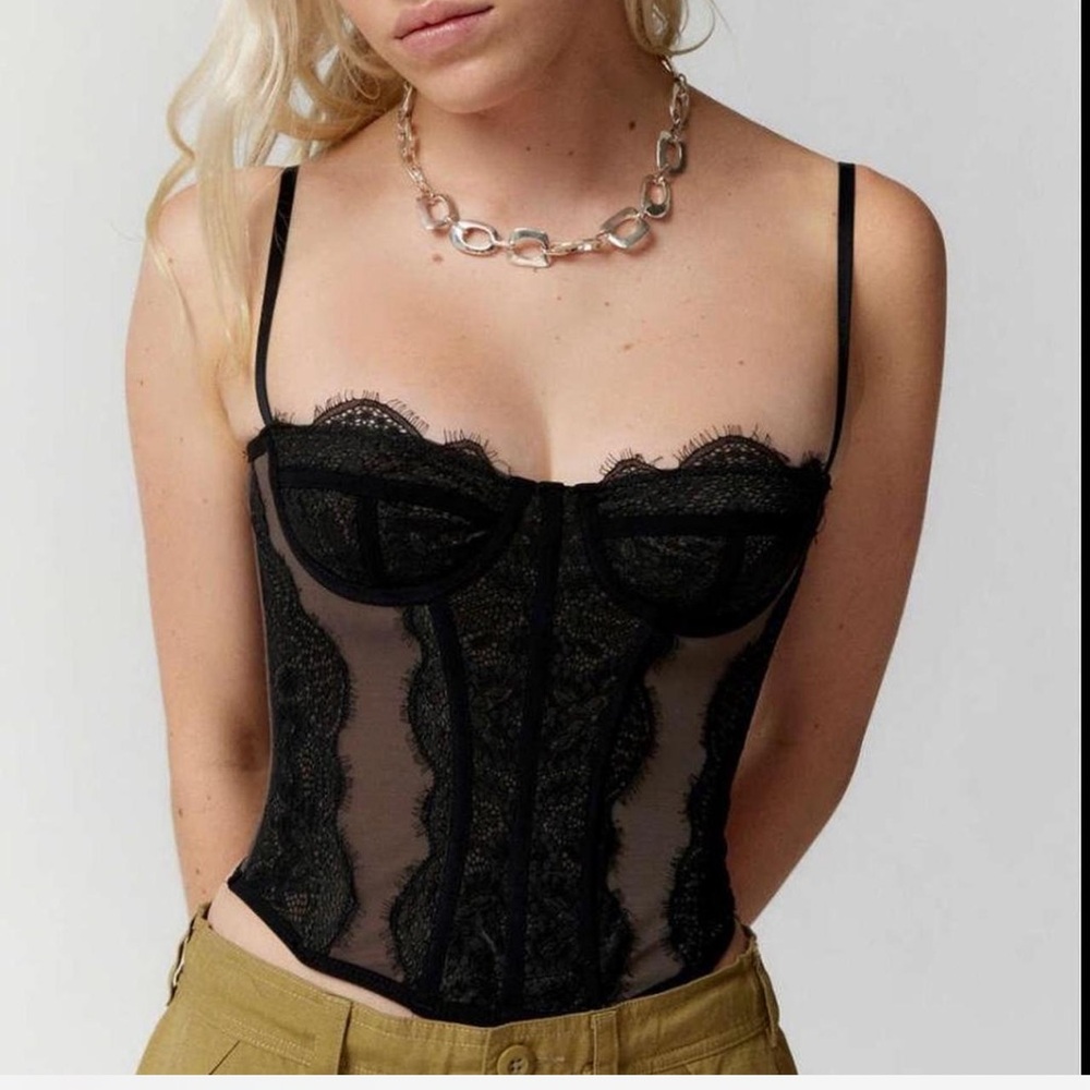 Urban Outfitters Out From Under Black and lace Mesh Lace Bustier Top